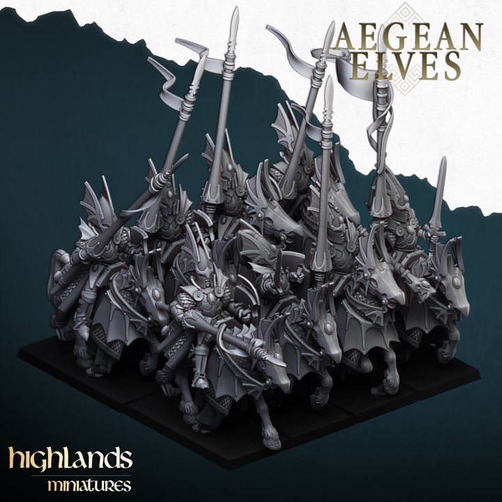 Aegean Elves Mounted Dragons by Highlands Miniatures