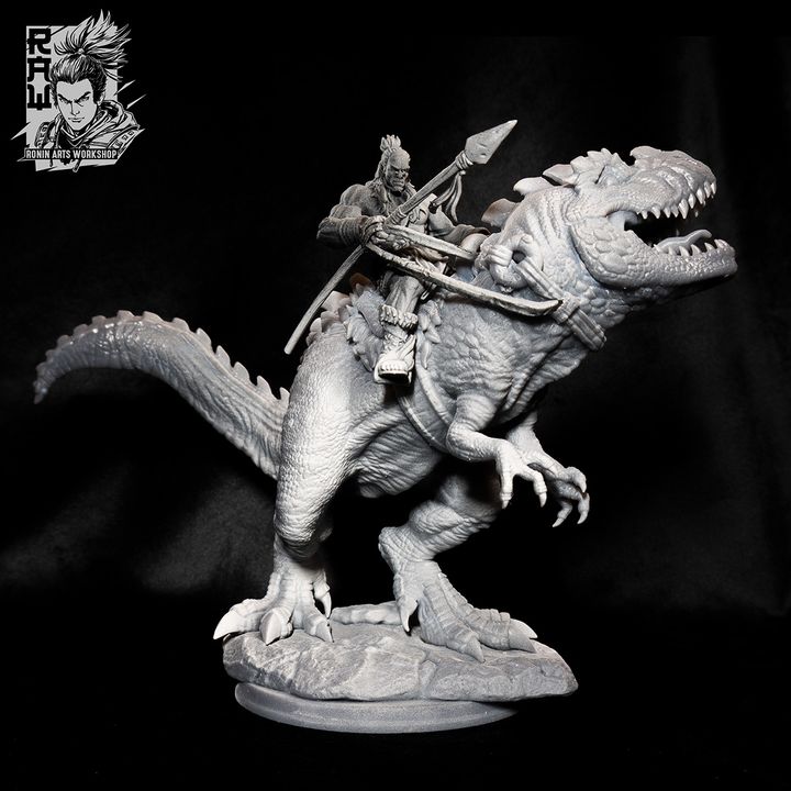 Anbassa and Banemaw - Barbarian riding a Giganotosaurus by Ronin Arts Workshop