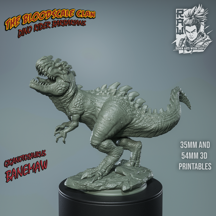 Anbassa and Banemaw - Barbarian riding a Giganotosaurus by Ronin Arts Workshop