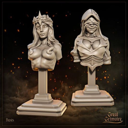 Busts of Matilda Gloamstitch & Kaelis Heartcag by Great Grimoire