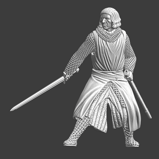 Crusader Knight with drawn sword.