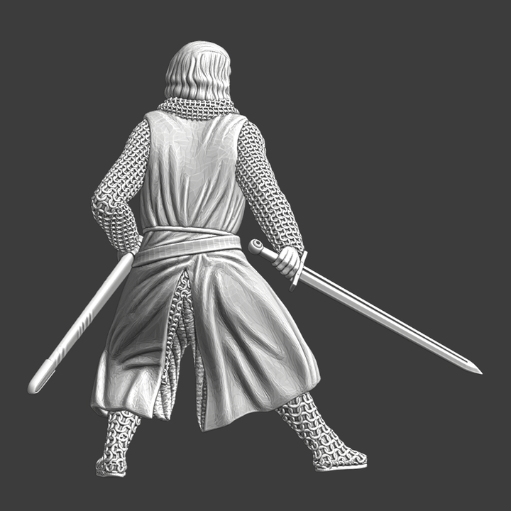 Crusader Knight with drawn sword.