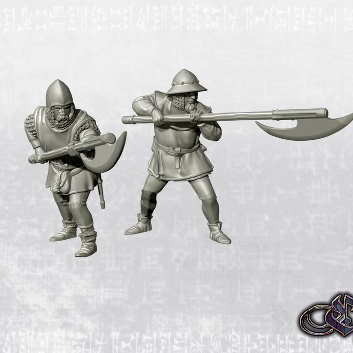 “Militiamen with halberds – 14th century” by Ezipion miniatures