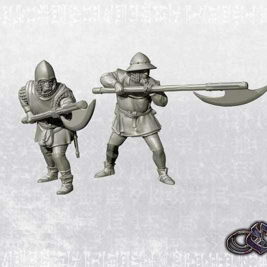 “Militiamen with halberds – 14th century” by Ezipion miniatures