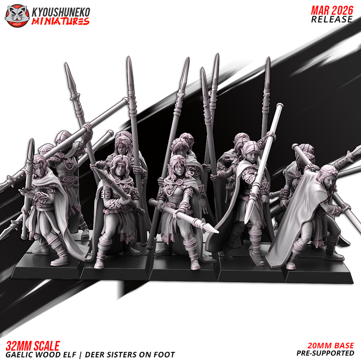 Gaelic Wood Elves Deer Sisters on Foot by Kyoushuneko Miniatures