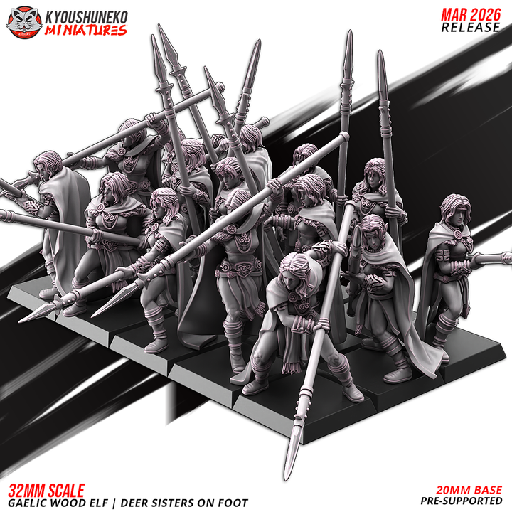 Gaelic Wood Elves Deer Sisters on Foot by Kyoushuneko Miniatures
