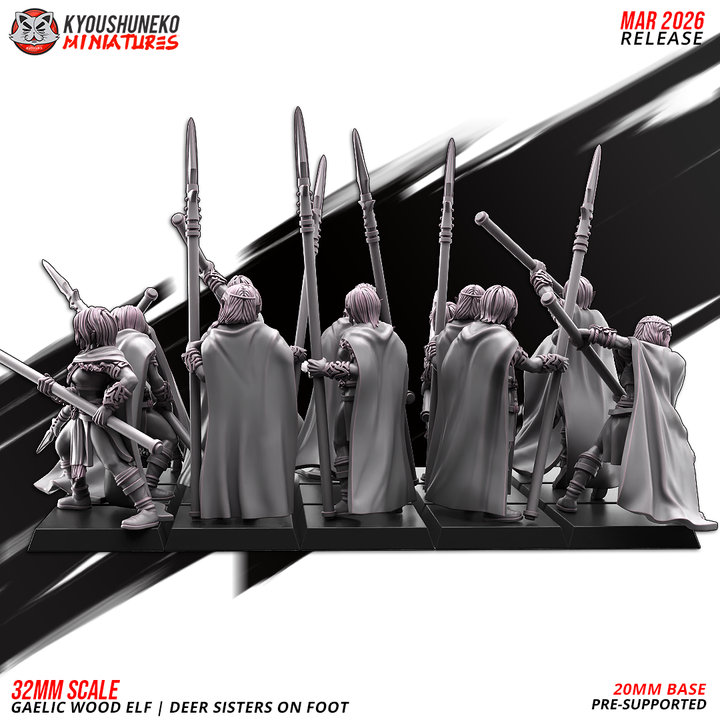 Gaelic Wood Elves Deer Sisters on Foot by Kyoushuneko Miniatures