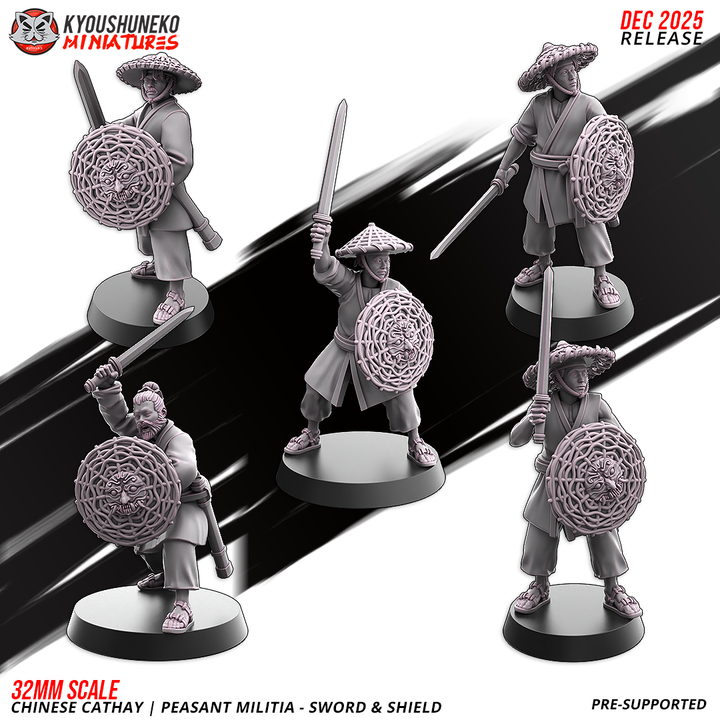 Chinese Cathay Peasant MiIitia Sword & Shield 1 by Kyoushuneko Miniatures