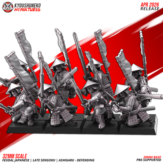Feudal Japanese late sengoki ashigaru defending by Kyoushuneko Miniatures