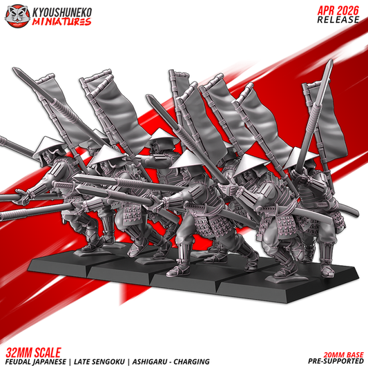 Feudal Japanese late sengoki ashigaru charging by Kyoushuneko Miniatures