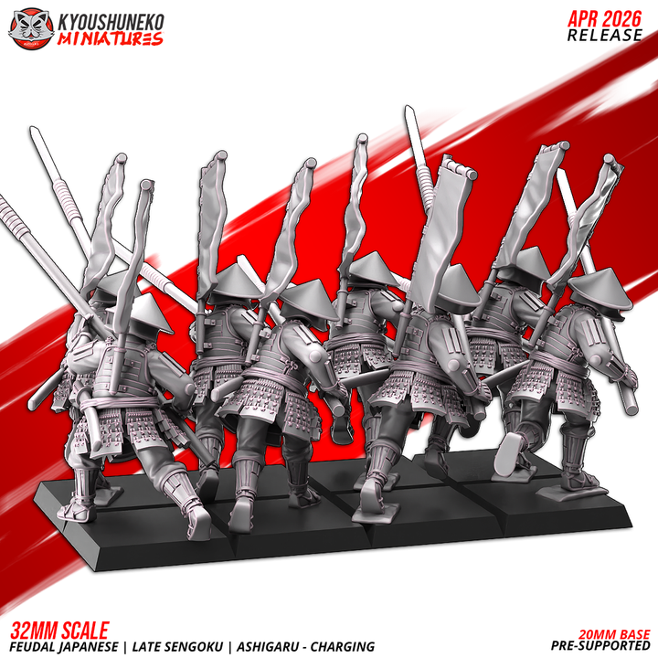 Feudal Japanese late sengoki ashigaru charging by Kyoushuneko Miniatures