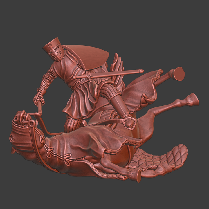Falling Medieval Crusader Knight with Warhorse