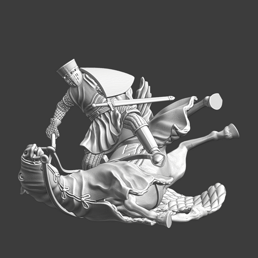 Falling Medieval Crusader Knight with Warhorse