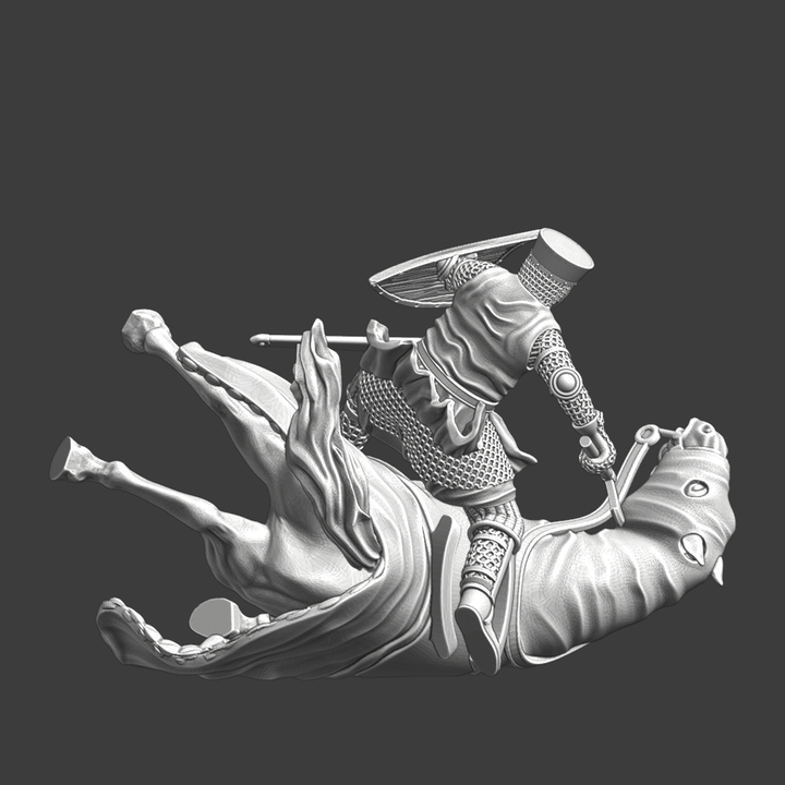 Falling Medieval Crusader Knight with Warhorse