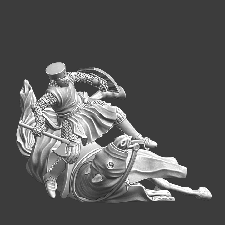 Falling Medieval Crusader Knight with Warhorse