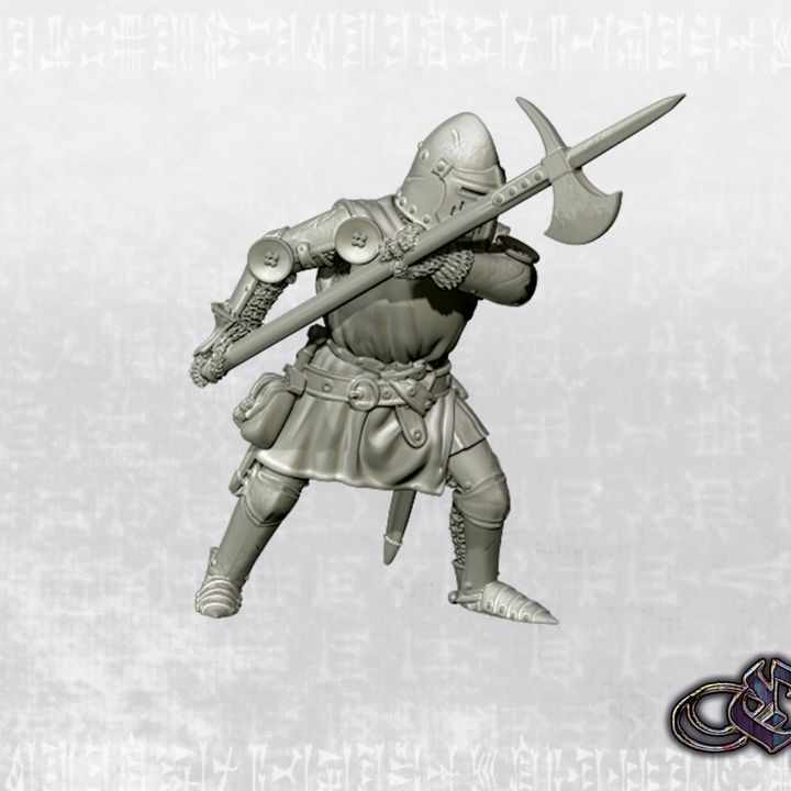 "Castilian mant at arm with poleaxe and early great bascinet - 14th century" by Ezipion miniatures