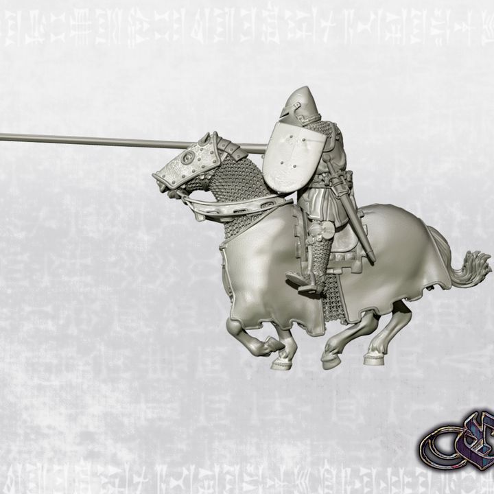 "Castilian Knight on Warhorse charging 1st Rank - 14th century" by Ezipion miniatures