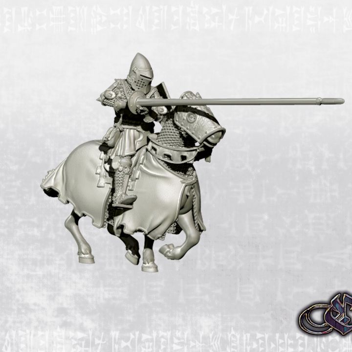 "Castilian Knight on Warhorse charging 1st Rank - 14th century" by Ezipion miniatures
