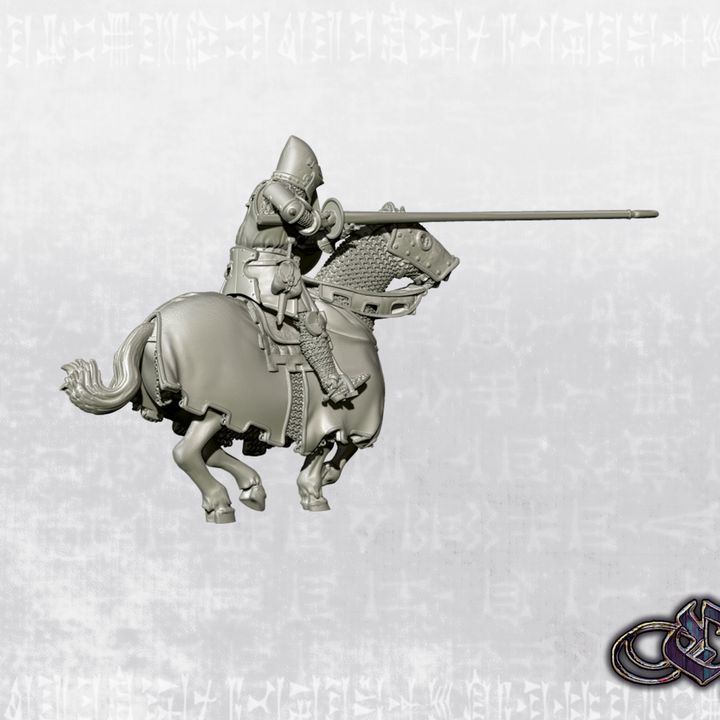 "Castilian Knight on Warhorse charging 1st Rank - 14th century" by Ezipion miniatures