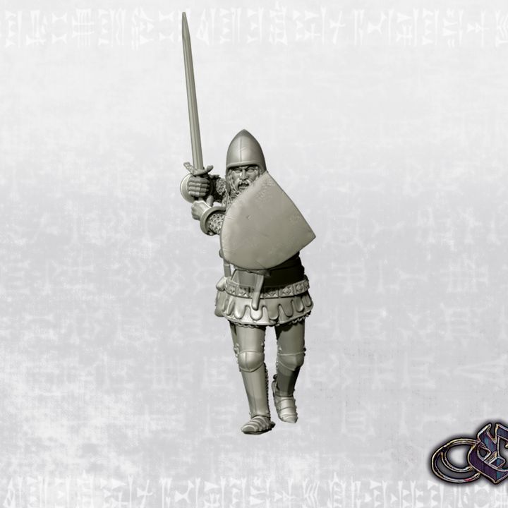 "Man-at-arms on foot - Menacing advance - 14th century" by Ezipion miniatures