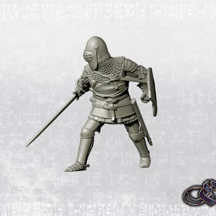 "Man-at-arms on foot - Early english bascinet - Slashing - 14th century" by Ezipion miniatures