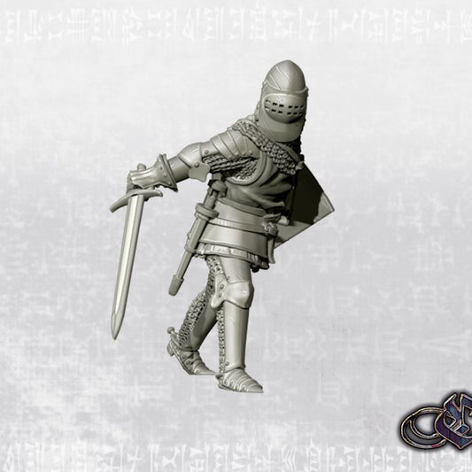 "Man-at-arms on foot - Early english bascinet - Slashing - 14th century" by Ezipion miniatures