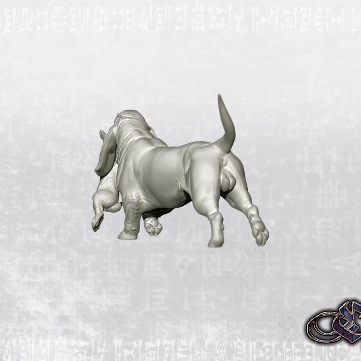 "Bloodhoundt one-eyed with prey" by Ezipion miniatures