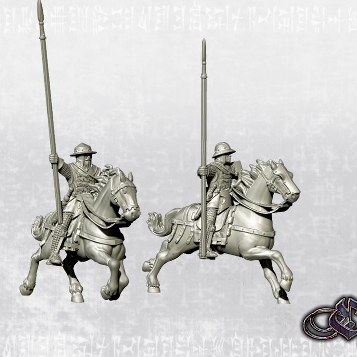 "Grosmont's Men at arms on horse" by Ezipion miniatures.