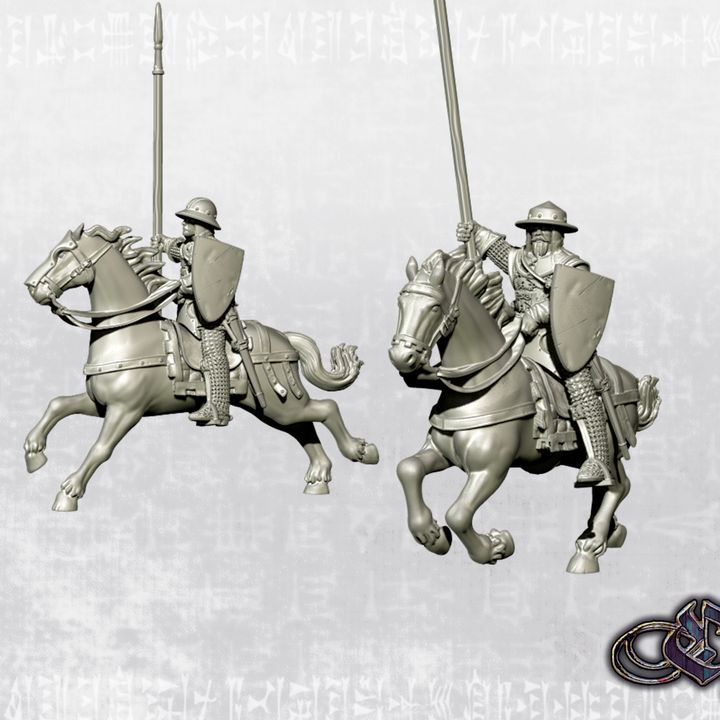 "Grosmont's Men at arms on horse" by Ezipion miniatures.