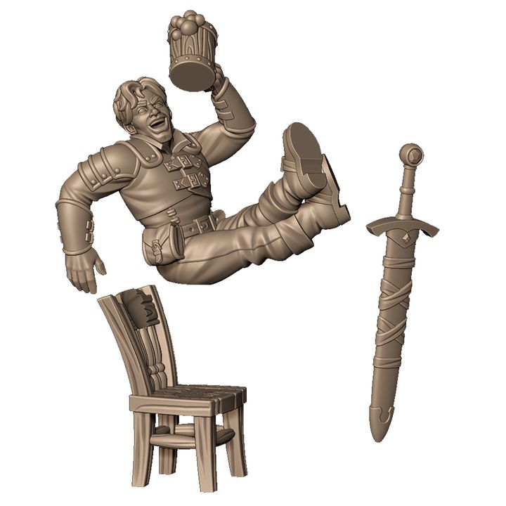 Team of adventure at tavern (warrior, swordman, wizard, musician) by Menagerie Miniature