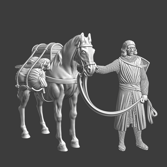 Medieval Crusader Knight with Packhorse.