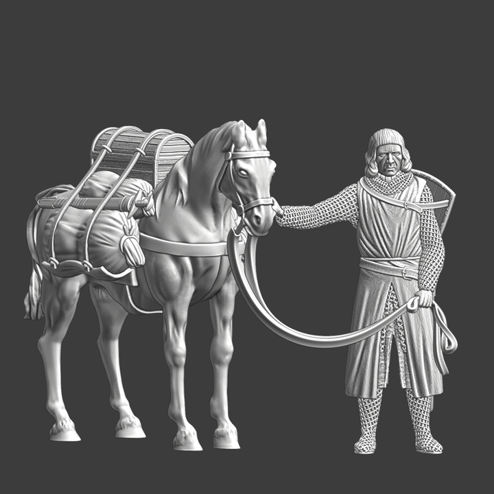 Medieval Crusader Knight with Packhorse.
