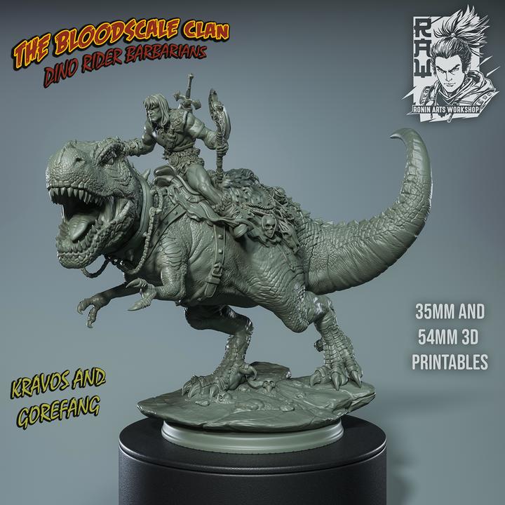 Kravos And Gorefang - Barbarian riging on T-Rex by Ronin Arts Workshop