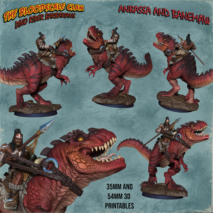 Anbassa and Banemaw - Barbarian riding a Giganotosaurus by Ronin Arts Workshop