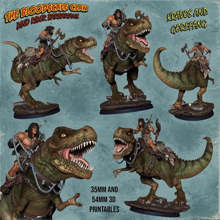 Kravos And Gorefang - Barbarian riging on T-Rex by Ronin Arts Workshop