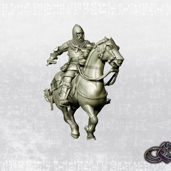 "Man-at-arms gallops on horseback with sword - 14th century" by Ezipion miniatures