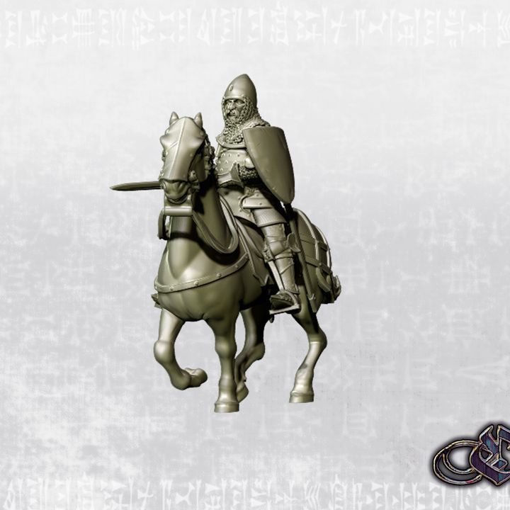 "Man-at-arms gallops on horseback with sword - 14th century" by Ezipion miniatures