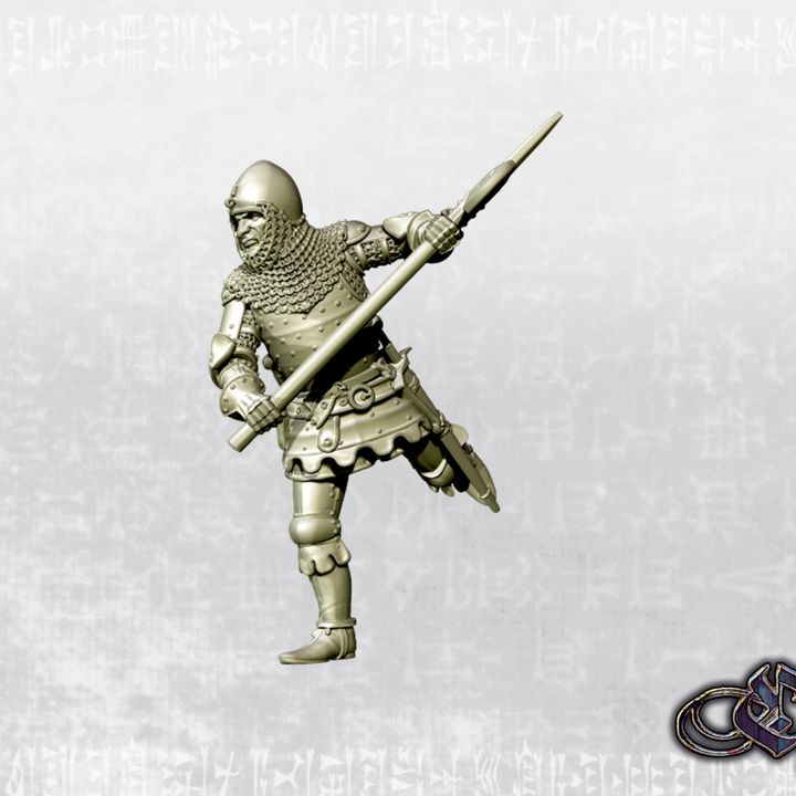 "Man-at-arms makes desperate charge with polearm - 14th century" by Ezipion miniatures