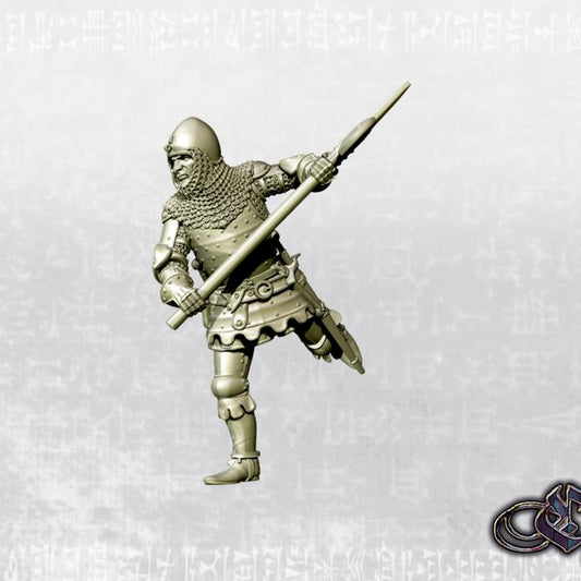 "Man-at-arms makes desperate charge with polearm - 14th century" by Ezipion miniatures