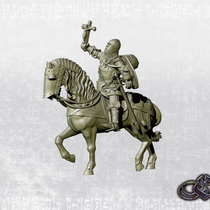 "Knight with crucifix recovered on horse - 14th century" by Ezipion miniatures