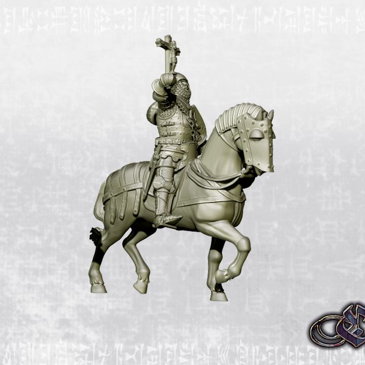 "Knight with crucifix recovered on horse - 14th century" by Ezipion miniatures