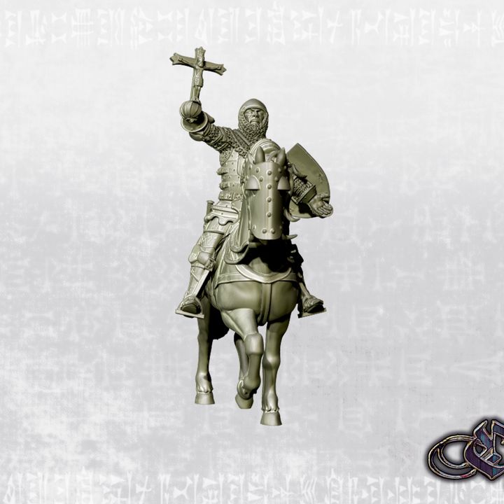 "Knight with crucifix recovered on horse - 14th century" by Ezipion miniatures
