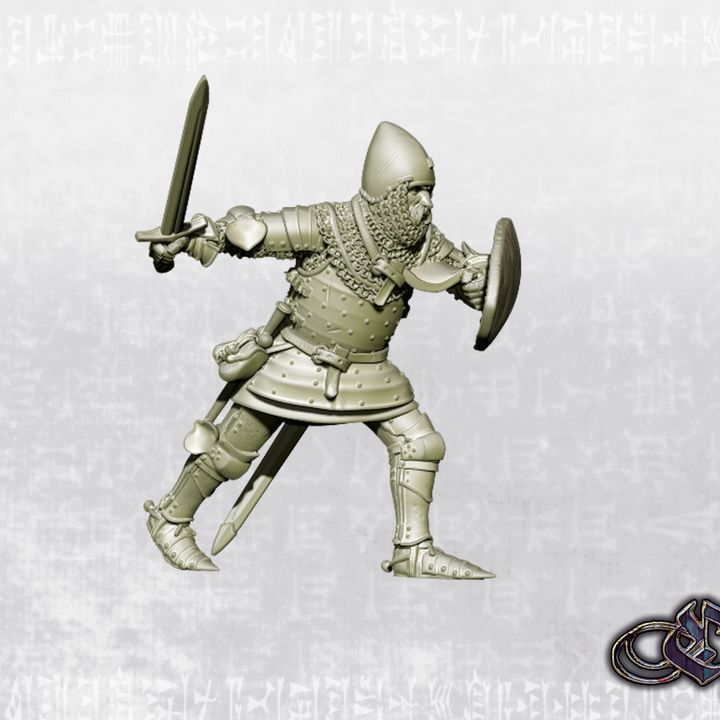 "Man-at-arms gallops on foot wth sword - 14th century" by Ezipion miniatures
