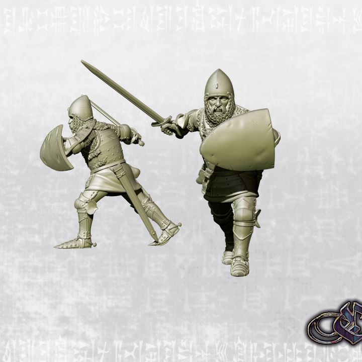 "Man-at-arms gallops on foot wth sword - 14th century" by Ezipion miniatures