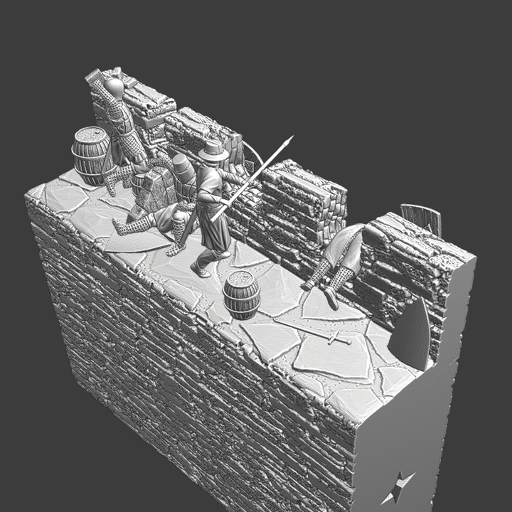 Medieval castle wall defense diorama