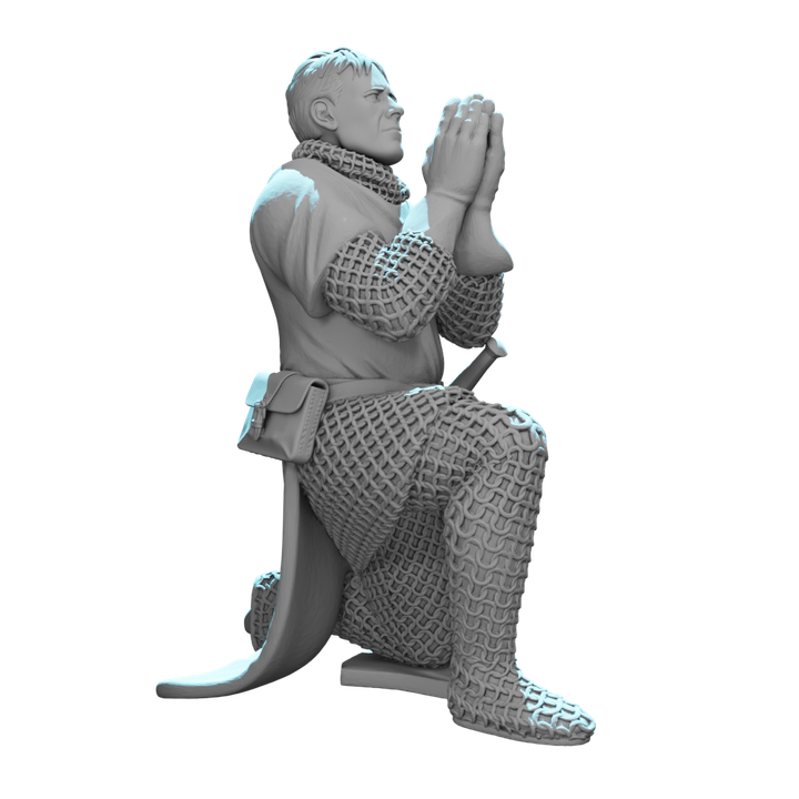 Crusader Knight Praying with Blessed Sword.