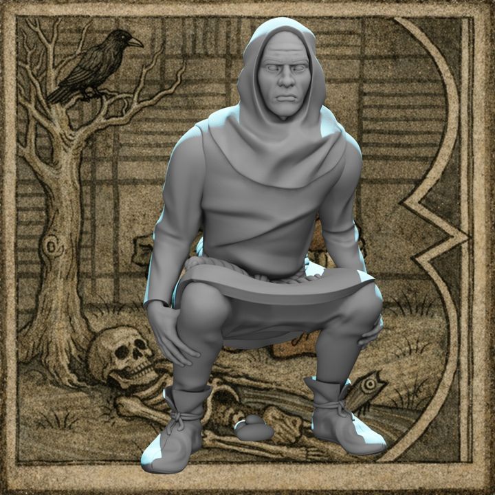 Medieval Man Relieving Himself – Daily Life Miniature.