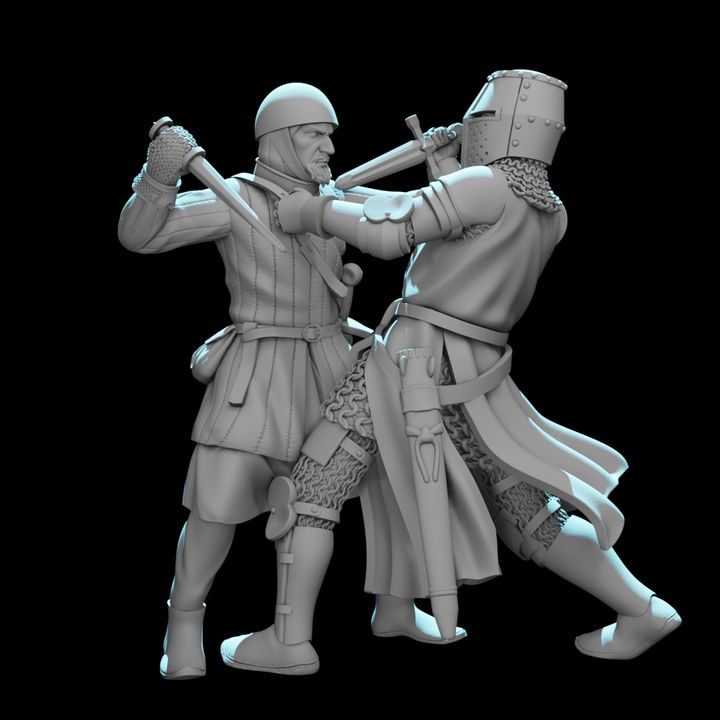 Medieval Knight vs Infantryman Combat Vignette