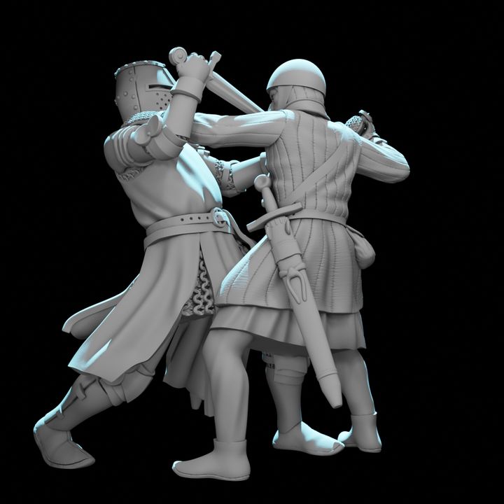 Medieval Knight vs Infantryman Combat Vignette