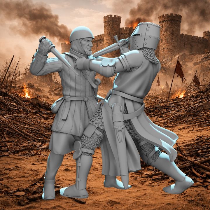 Medieval Knight vs Infantryman Combat Vignette